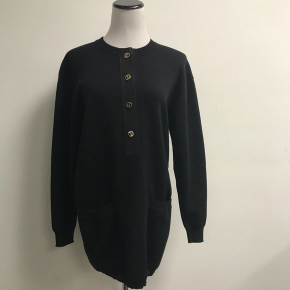 Cartier black wool tunic mini sweater dress Vintage pockets M / L
